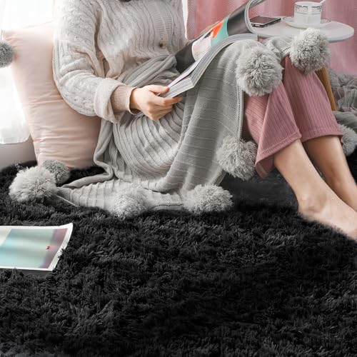 image for Ophanie 4x6 Charcoal Rugs for Bedroom, Fluffy Shaggy Soft Area Rug, No
