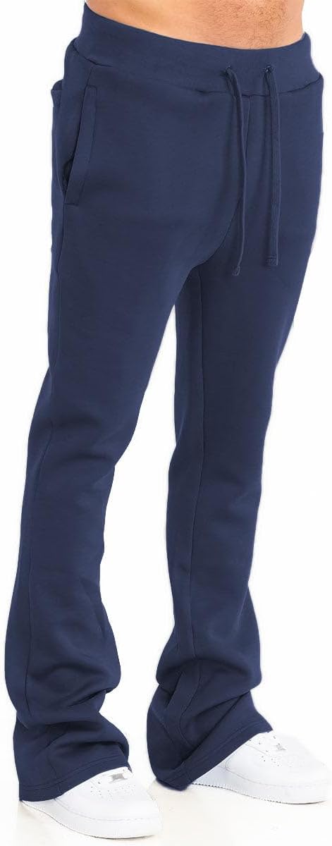 WEIV GEAR Men's Cotton Tech Fleece Sweatpants Open Bottom with Pockets Drawstring Stacked Flared Sweatpants