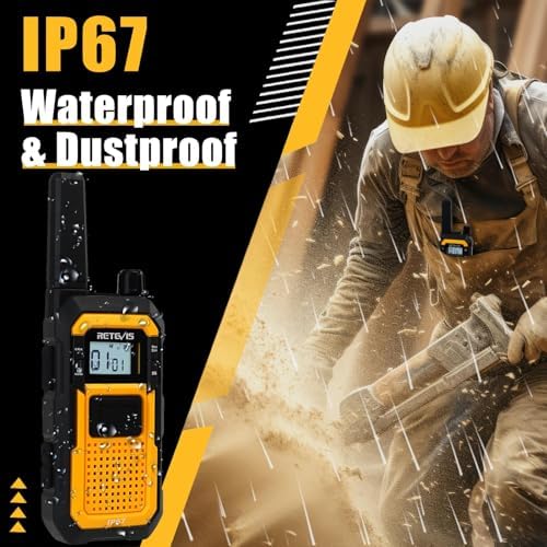 Retevis RB48 Heavy Duty Waterproof Floating Walkie Talkies, Long Range Rechargeable Two Way Radio,Advanced Triple Proof,Vibration Reminder,MIL-STD-810H,for Warehousing Construction Contractor(10 Pack)