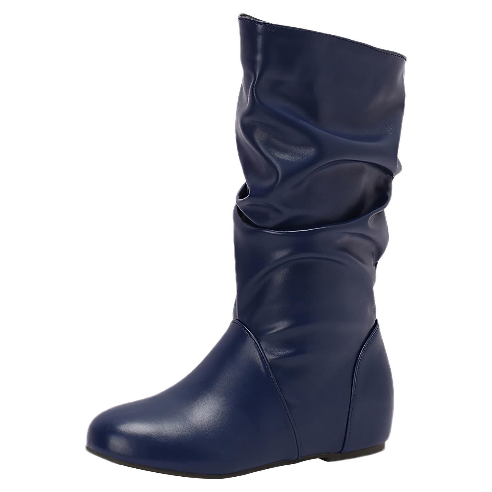 Bottes souples fermeture eclair mi-mollet hiver en cuir PU chaussures femme rismart - 6