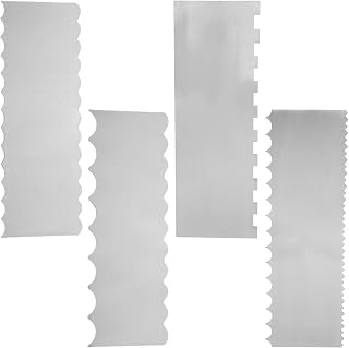 Homaisson 4 Pcs Stainless Steel Cake Scraper Set, Cake Smoother for Decorating, Includes Straight, Wavy, and Serrated Blades, Ideal for DIY Cake Decoration and Baking