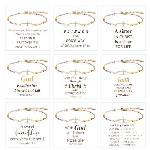 BOMAIL 9pcs Cross Bracelets for Women - Christian Religious Jewelry for Confirmation & Friends