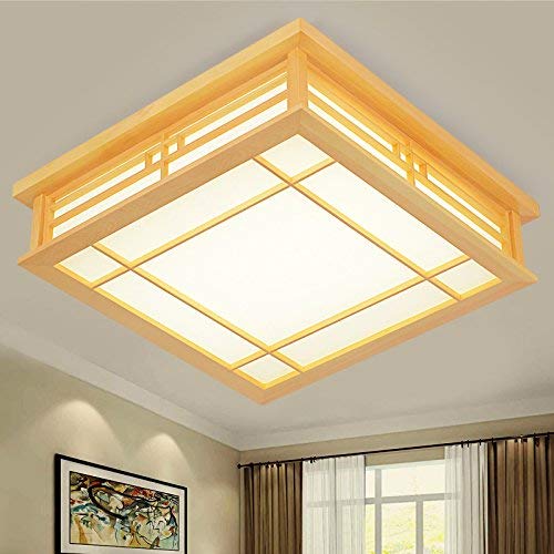 LICIDI Lámpara de Techo de Estilo japonés Bombilla LED lámpara de Sala de Tatami de Madera Maciza (450mm * 450mm * 120mm), balcón de la habitación de Madera luz cálida