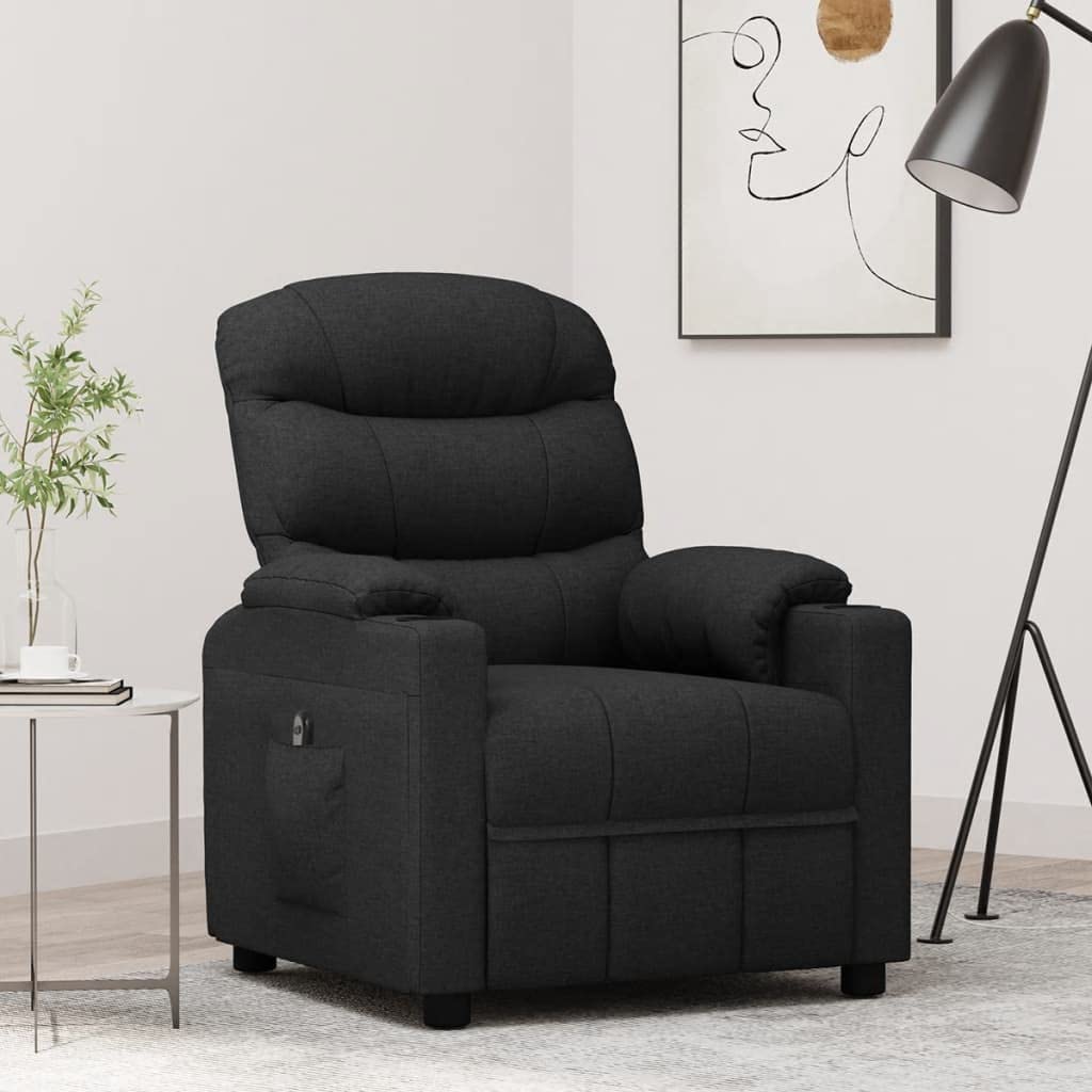 Sillón de relax eléctrico de tela negra con mando a distancia, 3 posiciones, cómodo sillón de TV con asiento acolchado y funda transpirable, sólido