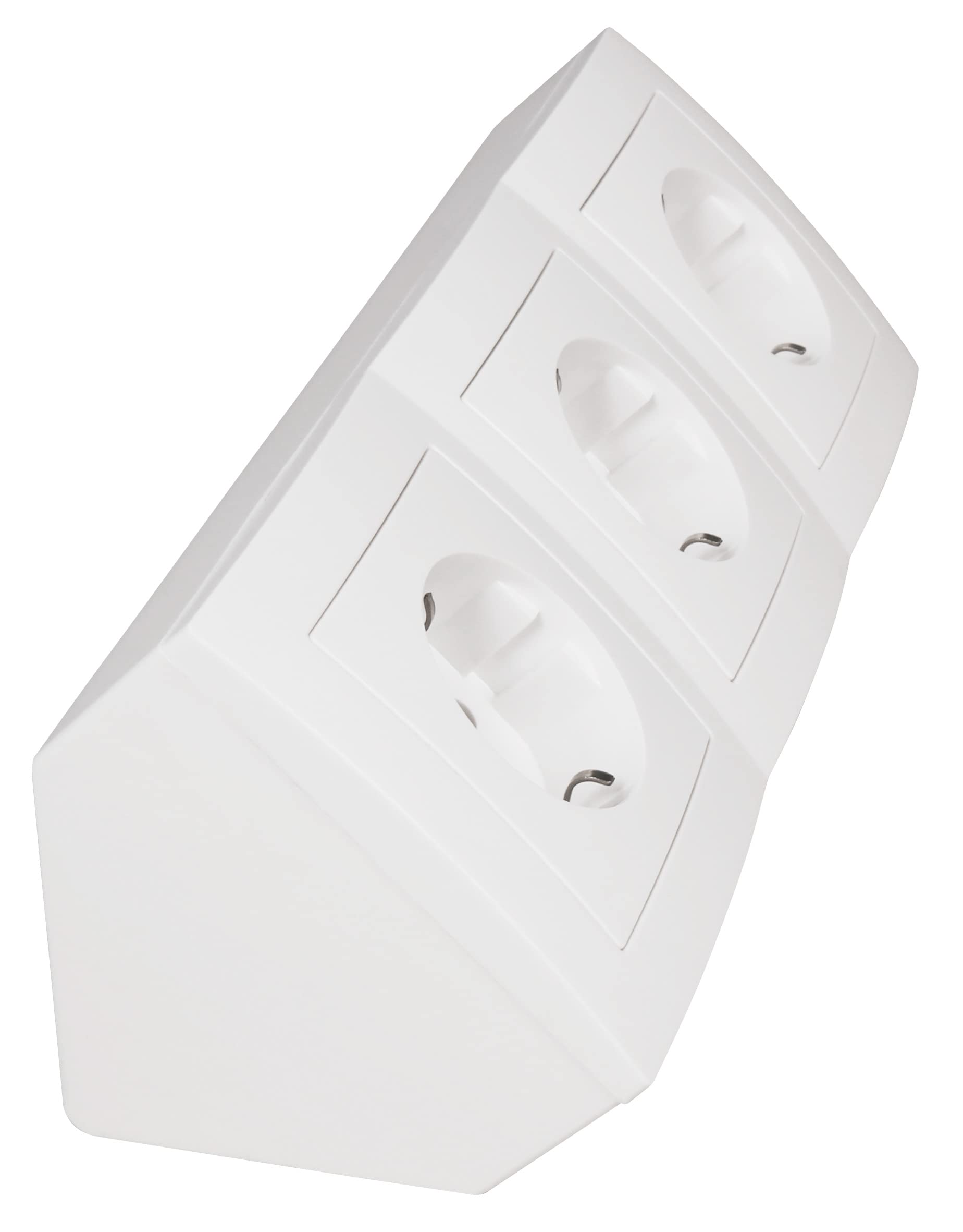 Bloque de bases de enchufe MC POWER | Flair | Bases de enchufe de 3 vías con contacto de puesta a tierra, cable de 15cm con terminal de lustre, 250V/ 16A, montaje en superficie, blanco mate