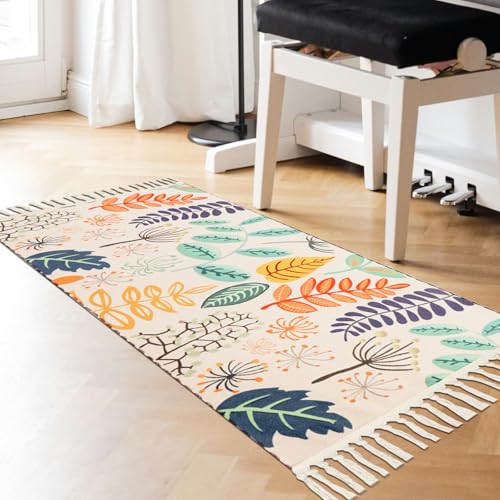 Terafeels Tapis Esthétique Antidérapant - Pour Chambre à Coucher, Salon, Cuisine - 0,6 x 0,9 m - Imprimé Floral - Anti-Brouillard - Tapis de Chevet
