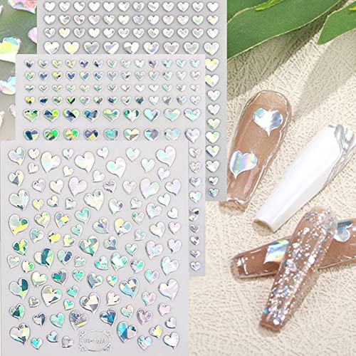 9 Sheets Heart Nail Art Stickers - Metallic Nail Decals 3D Valentine's Day Nail Art Supplies Heart Love Glitter Gold Silver Nail Designs Sticker For Women Girls Valentine’s Diy Manicure Decorations #TOP2