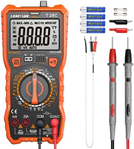Digital Multimeter, LOMVUM TRMS 6000 Counts Electrical Tester AC/DC Amp Ohm Voltage Tester Meter with Temperature Frequency Resistance Continuity Capacitance Diode and Transistor Test