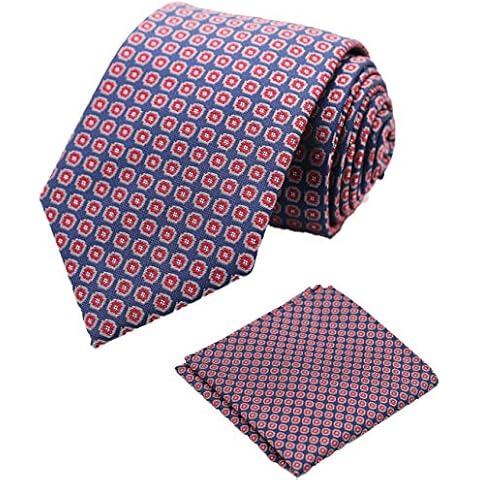 WITZROYS Men's Dark Red and Navy Necktie and Pocket Square Set for Wedding,Party,Prom,Anniversary,Gift Set Cover