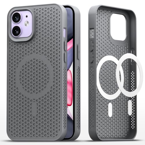 Image of Outlouders Back Cover for iPhone 11 | Honeycomb Cooling Design | Silicone Heat Dissipation | Mag-Safe Compatible | Shockproof Camera Protection Bumper Case (Grey Mag-Safe)