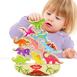 Japace Wooden Stacking Dinosaur Toys, Animals Wooden Balancing Game for Toddlers Building Blocks Montessori Educational Toy for Kids 3 4 5 6 Year Olds Birthday for Boys and Girls