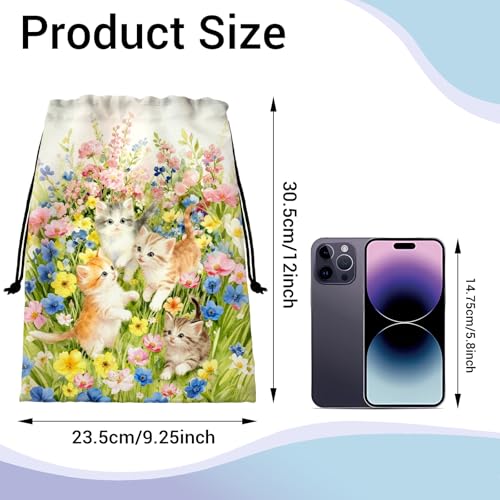 Image of Gymnastics Grip Bag Colorful Flower Cat Small Pouch String Gym Athlete Bag