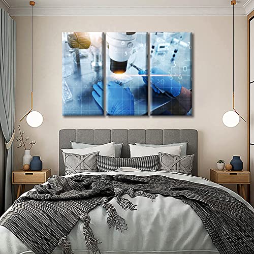 Image of TUMOVO 3 Panel Microscope Medicine Poster Canvas Wall Art Clinical Laboratory Posters and Prints Young Scientist Bathroom Decor Wall Art Print on Canvas Framed Ready to Hang, 60 inch Wx40 H
