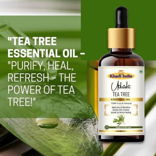 Image of Khadi Tea Tree Essential Oil 15 ml | Pure & Natural | For Acne, Breakouts & Scars | Face & Body Massage Oil | Dandruff & Scalp Health | All Skin & Hair Types | Aromatherapy for Men & Women