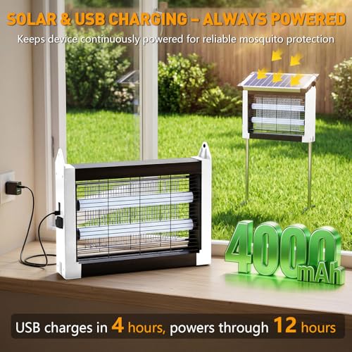 Image of Solar Bug Zapper Outdoor, 4500V Solar Mosquito Zapper for Outdoor & Indoor, 1 /2 Acre Coverage Cordless Rechargeable Electric Fly Zapper, IPX5 Waterproof Mosquito Traps for Backyard, Patio, Camping