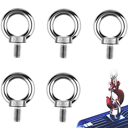 5 Pièces cersaty® M10 Vis à Anneau 304 Acier Inoxydable Levage Boulon à œIl Pour DIY(Argent) Cover