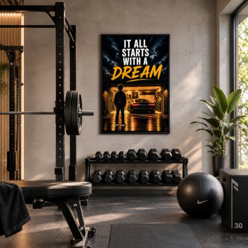 CLEAN SPORTS Poster de motivation DINA1 XXL | IT ALL STARTS WITH A DREAM | Poster de motivation pour bureau, salle de sport à domicile et chambre d'adolescent | Tableau mural motivation | Objectifs du – vue 6