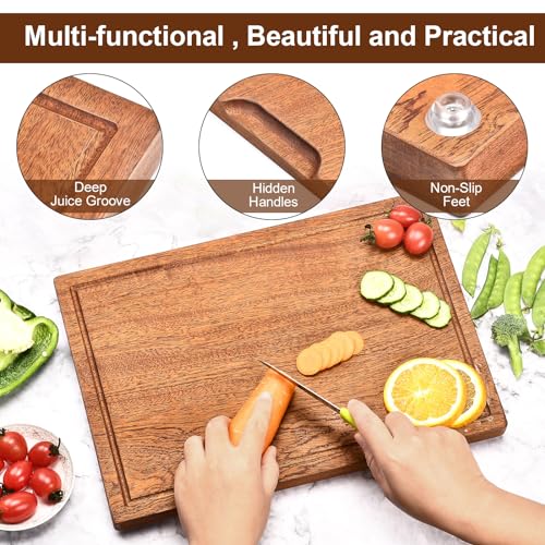 Tabla de cortar de madera maciza con mango y ranura para jugos miniatura 4
