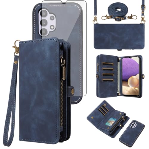 Protection Samsung Galaxy A32 5G portefeuille fermeture éclair et verre trempé