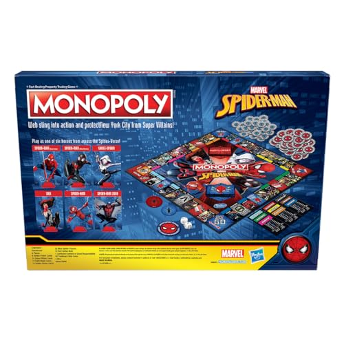 Monopoly Marvel Spider-Man Edition Board Game, Play as a Spider Hero, Fun Game for Kids Ages 8 and Up, Strategy Game for 2-6 Players