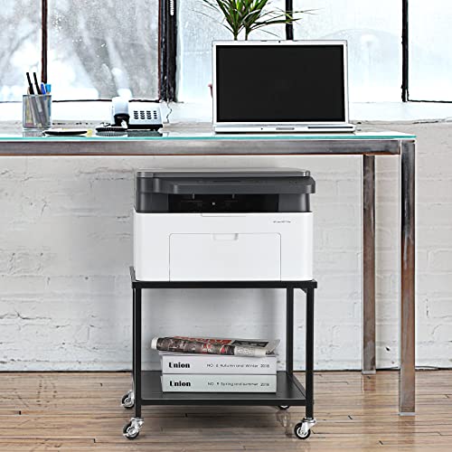 Under Desk Printer Stand Small Printer Table With Storage Shelf 2 Tier Rolling Printer Stand Rack With Lockable Wheels For Office Home Scanner Printer (Black) #TOP4