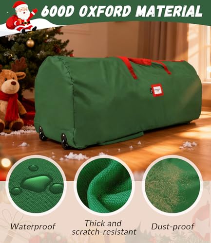 Miniatura 4 de Hearda Bolsa Arbol Navidad 230 Cm, Impermeable Bolsa Para Guardar Árbol De Navidad Con Rueda, 600d Oxford Vert Christmas Rree Storage Bag 122 X 31 X 50 Cm