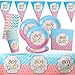 Gxhong Baby Shower Stoviglie, 42pcs Festa di Rivelazione di Genere Stoviglie Boy or Girl Decorazione Festa Neonato Stoviglie per Feste di Compleanno, Piatti, Tazze, Tovaglioli, Tovaglie, Cannucce