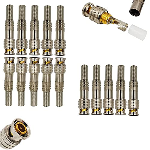 Runcci-Yun 15pcs Conector Bnc Macho, Sin Soldadura Rg59 Rg6 Conector De Cable Coaxial Por Tornillo Para Cámara De Vigilancia De Seguridad Del Hogar Cctv