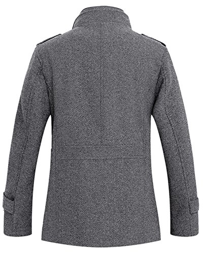chouyatou Men's Stand Collar Wool-Blend Classic Pea Coat with Removable Inner Collar (Medium, Gray)2