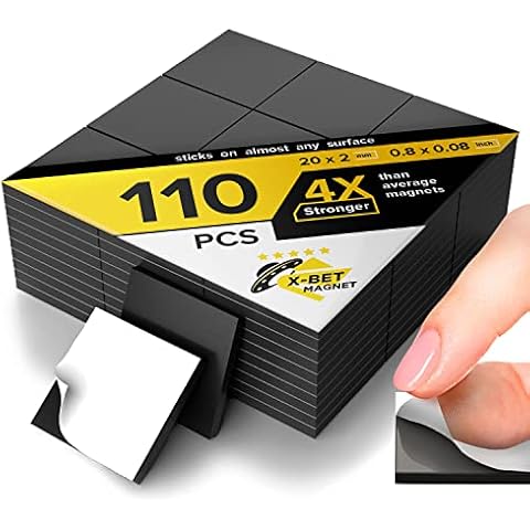 Hyper-Sticky Magnets with Adhesive Backing - Strong Magnetic Squares for Whiteboard, Fridge, Crafts - Easy to Cut Stickers for Planning and Organization - 110pcs Cover