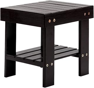 Bamboo Small Stool for Kids, 10 inch High Multi-Functional Wooden Stool Seat Foot Rest Ideal Bedside Stepstools with Storage Shelf for Entryway Foyer Hallway Garden ((11 x 9 x 10), Coffee)