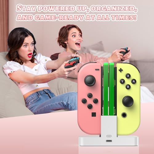 Image of FastSnail Charging Dock for Nintendo Switch for Joy Con & OLED Model Controller with Lamppost LED Indication, Pro Controllers Charger Stand Station Compatible with Joycons with Charging Cable White