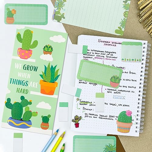 Xqumoi We Grow When Things are Hard Sticky Notes Set, 550 Sheets, Cute Cactus Shaped Self-Stick Notes Pads Plant Divider Tabs Bundle Writing Memo Pads Page Marker School Office Supplies Small Gift - Image 5