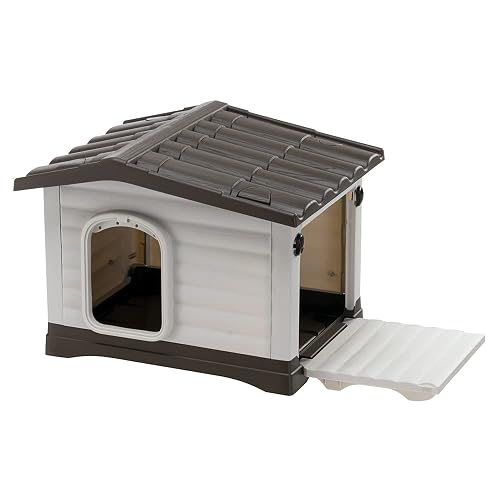 Ferplast Caseta Perros Exterior DOGVILLA 60, Caseta Perro, Lateral Abatible, Fondo con Drenaje, Base Aislante