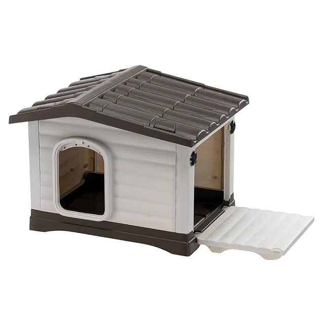 Ferplast Caseta Perros Exterior DOGVILLA 60, Caseta Perro, Lateral Abatible, Fondo con Drenaje, Base Aislante