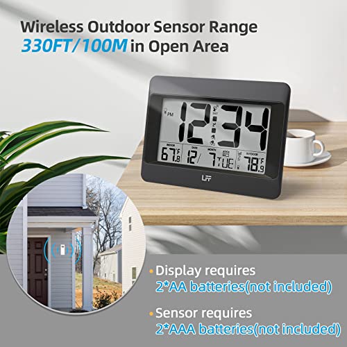 Lff Atomic Clock, Digital Wall Clock Battery Operated, Desk Alarm Clock With Indoor & Outdoor Temperature Date Large Display, Wireless Outdoor Sensor Clock For Bedroom Living Room Office, Auto Dst #TOP5