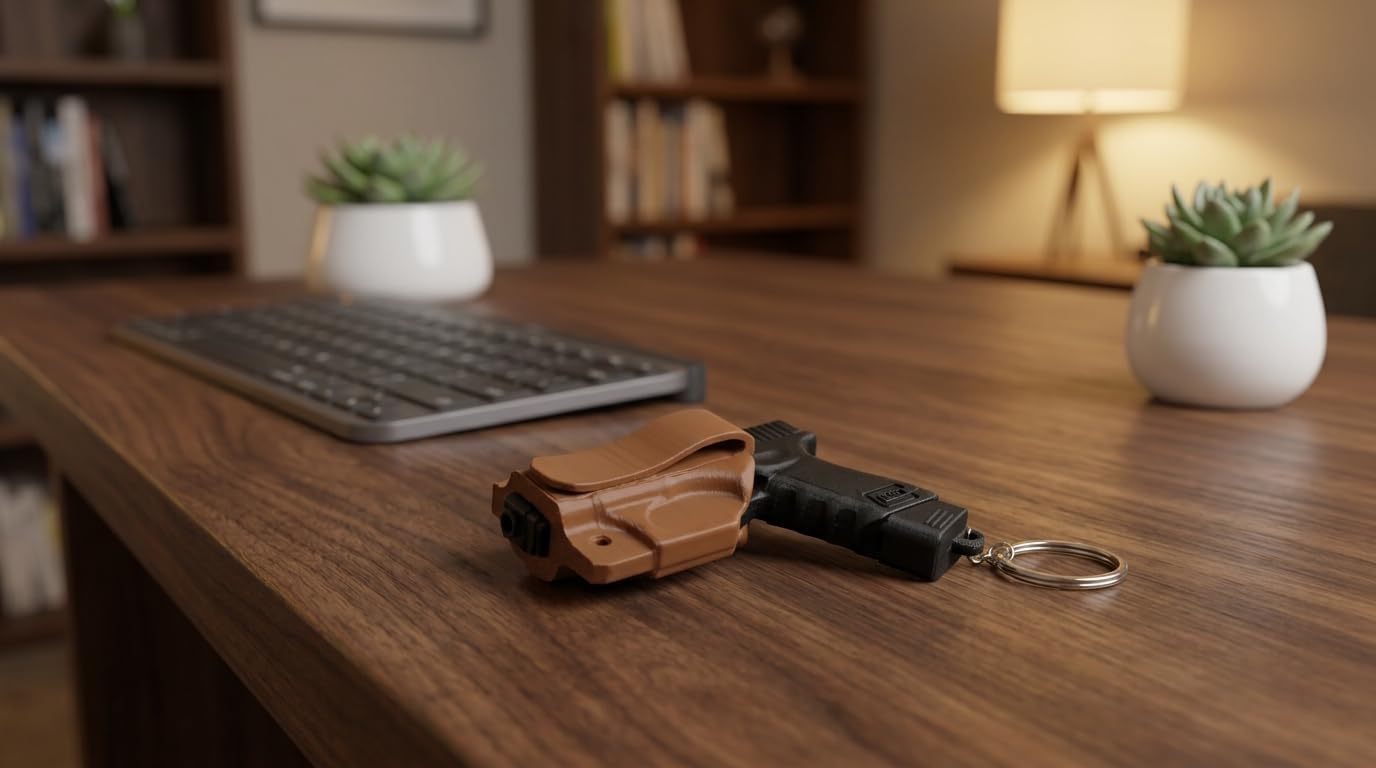 Mini Holster Keychain - 3D Printed Miniature Tactical Style Removable Case Keyring, Novelty Pocket Size Belt Clip Charm, EDC Collectible Car Key Holder Ring, Unique Men Gift Accessory