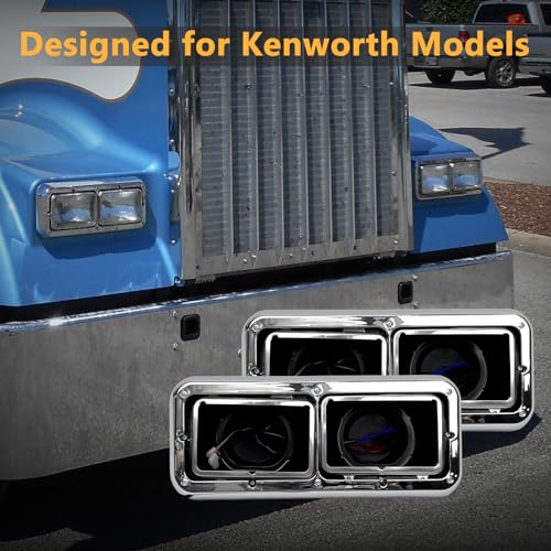 Image of Grandroad auto Headlight Housing Base with Chrome Dual Headlight Bezel Fit For Kenworth T400 T600 T800 W900 K100 C500, Peterbilt 378 379, Western Star 4900, Freightliner FLD Classic XL