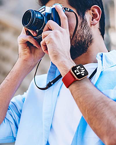 Image of AMANECER Stretchy Nylon Watch Bands Compatible with Apple Watch Series 11 /10 /9 /8 /7 /6 /5 /4 SE 3 /2 /1, Adjustable Braided Elastic Sport Loop Rugged Fabric Straps for iWatch Women Men (Red, 38 /40 /41 /42MM)
