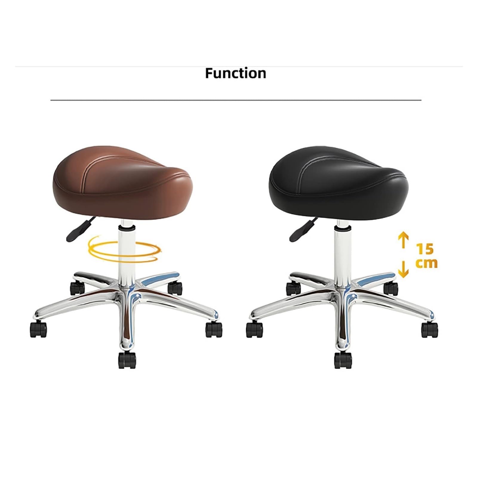 Taburete con Ruedas y Altura Ajustable for Laboratorio, clínica, Dentista, salón, masajes, Oficina y Cocina. Asiento Giratorio Resistente.(C)