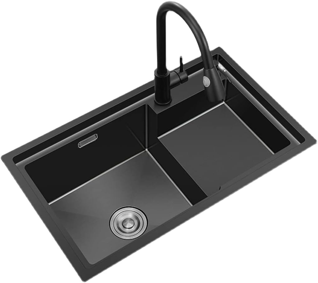 Bar Sinks Kitchen 304 Stainless Steel Black Vegetable Sink Counter Basin with Nano Coating Stepped Sink Drop-in Installation Bar Sink