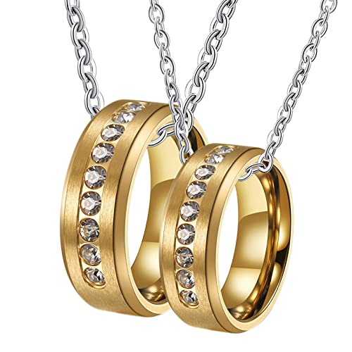Collier couple acier inoxydable avec zircone élégant ensemble de 2 pièces