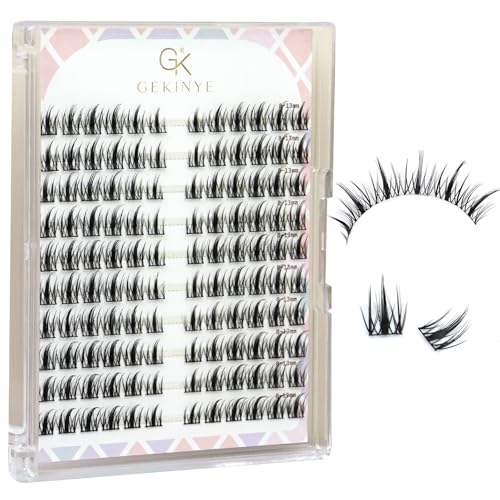 Gekinye Manga Natural Lash Clusters - Wispy Eyelash Clusters 8-13mm D Curly DIY Individual Lashes with Soft Thin Band, 120pcs