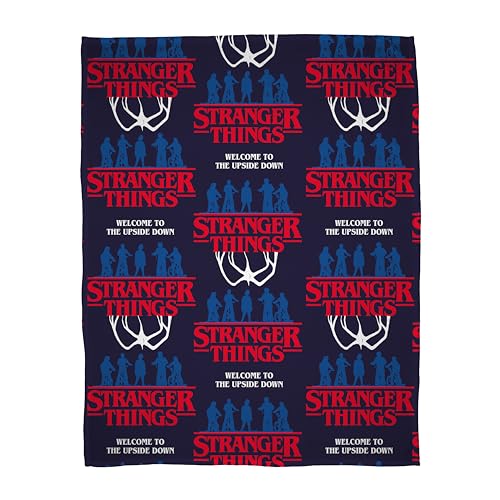 Character World Stranger Things Official Fleece Blanket | Super Soft Warm Throw | Flames Design | Perfect for Home Bedroom Sleepovers & Camping 100 x 150cm | Navy