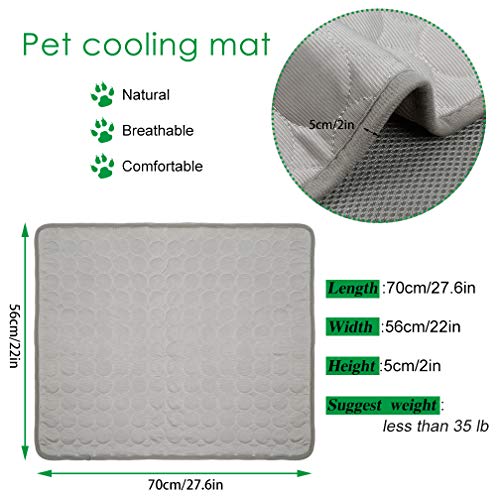 VeMee Cooling Mat Pad for Dogs Cats Ice Silk Mat Cooling Blanket Cushion for Kennel/Sofa/Bed/Floor/Car Seats Cooling (L: 28 x 22 inches, Grey)