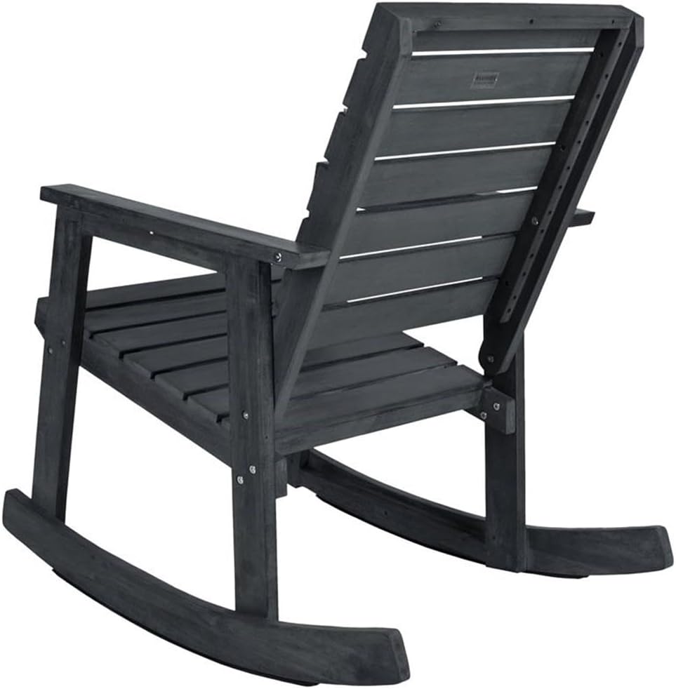 Pemberly Row Acacia Wood Outdoor Rocking Chair, Dark Slate Gray Finish, Weather-Resistant, 34.7" H x 24.4" W x 33.9" D, Rustic Chic Style for Porch, Patio, Garden or Outdoor Relaxation