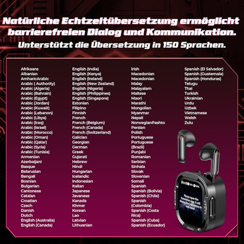 BEARTAIN Ki Übersetzer Kopfhörer, 3-in-1 Übersetzungskopfhörer mit echtzeit übersetzung, 150 Sprachen Kopfhörer Übersetzer Echtzeit, Touchscreen 60H kopfhörer für iOS und Android, Reisen NE70
