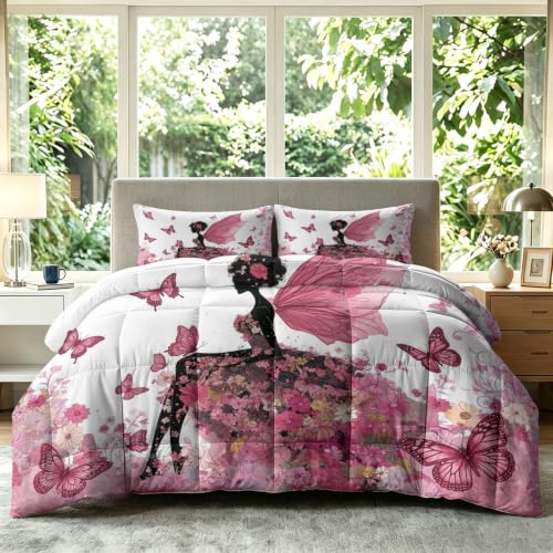 Edredón lavable de 200x200 cm blanco con dibujos de mariposas y 2 fundas 8