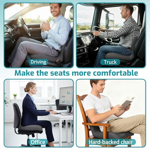 Image of Memory Foam Seat Cushion,Office Chair Cushion with Lumbar Support for Back Pressure Relief, Car Seat Cushion with Adjustable Strap,Sciatica Pad Cushions for Car,Truck, Desk (D-Dark Grey)