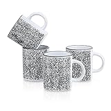 Stone Lain Stoneware Dish Set, 4 Mugs, Sophie - White and Black